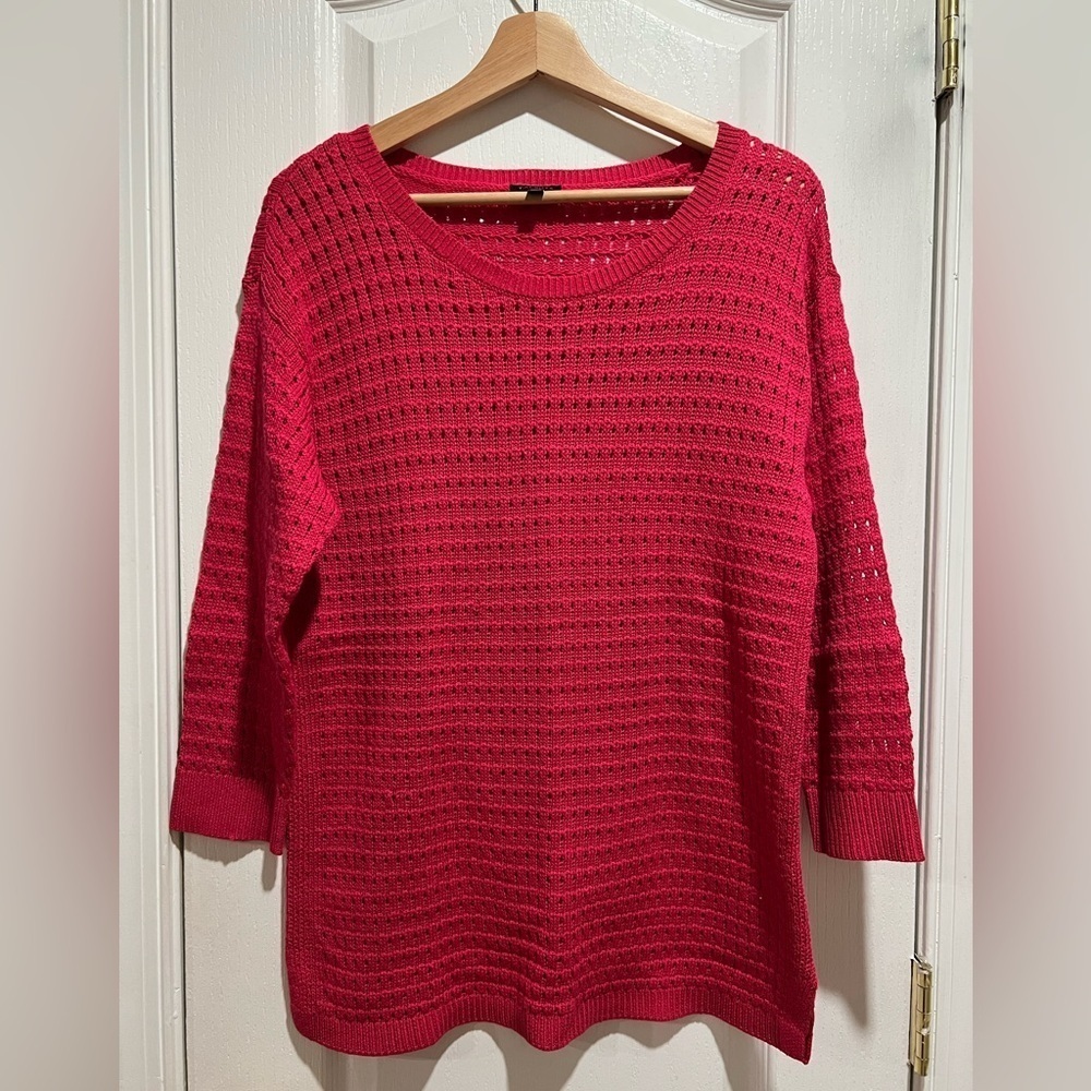 Talbots pink open stitch cotton sweater size medium.